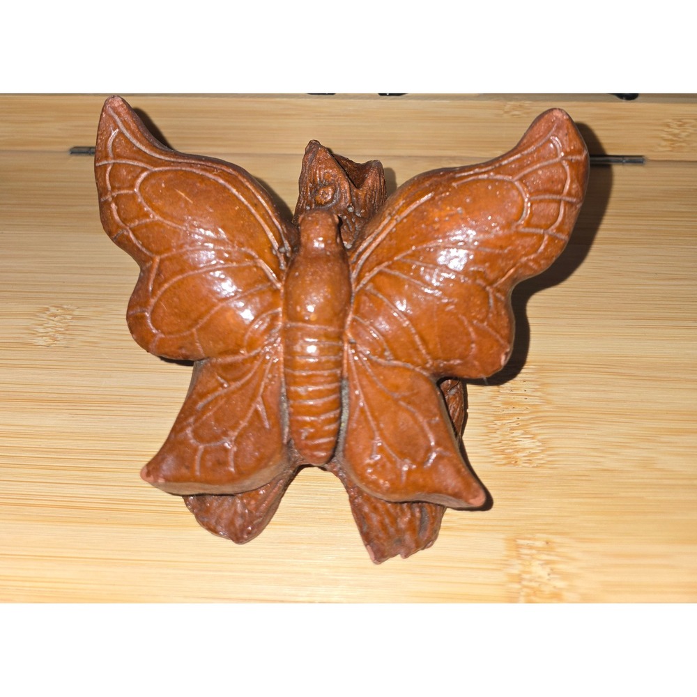 Vintage Ceramic Butterfly Figurine Rustic Nature Decor Brown 4.5 Inch